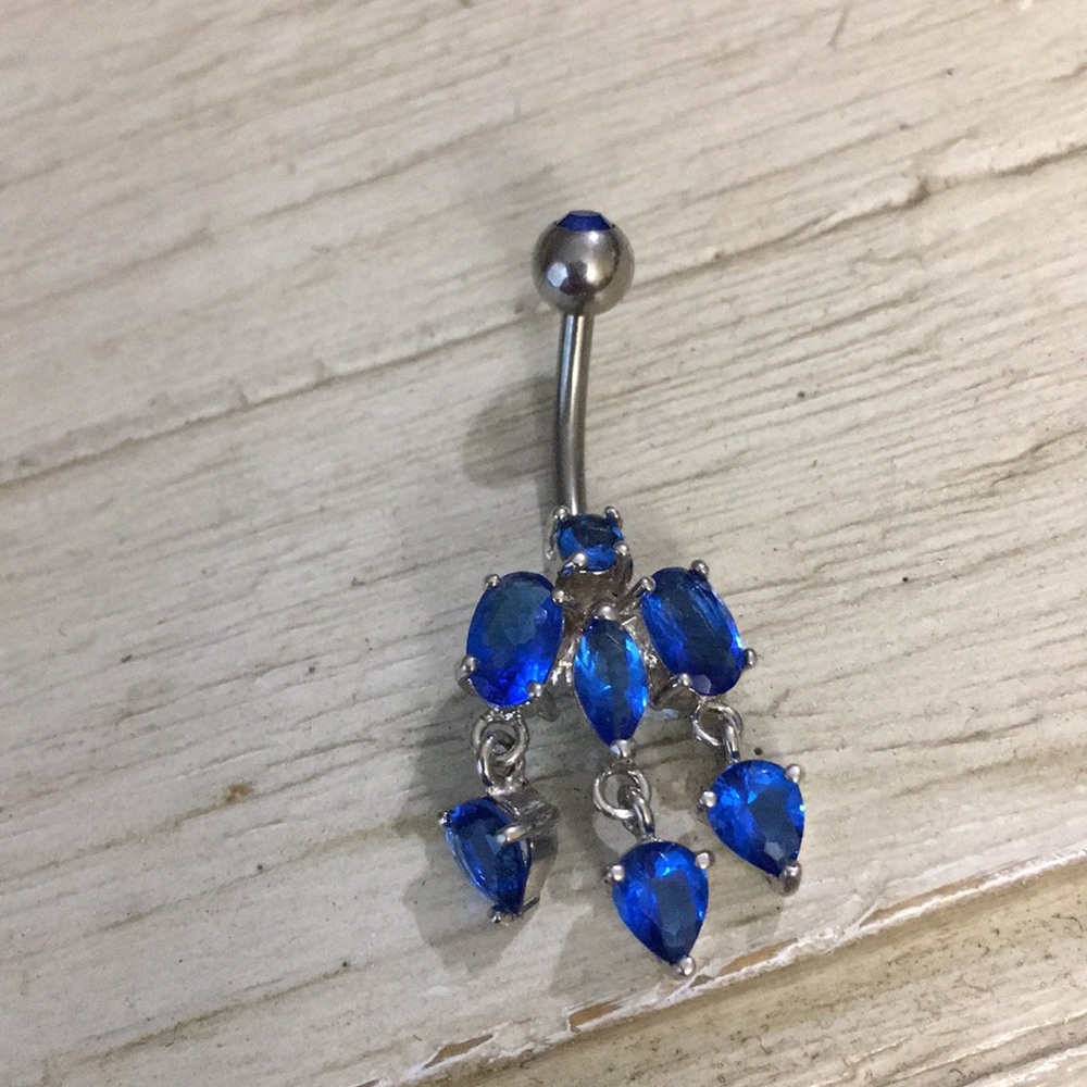 Blue dangle belly ring